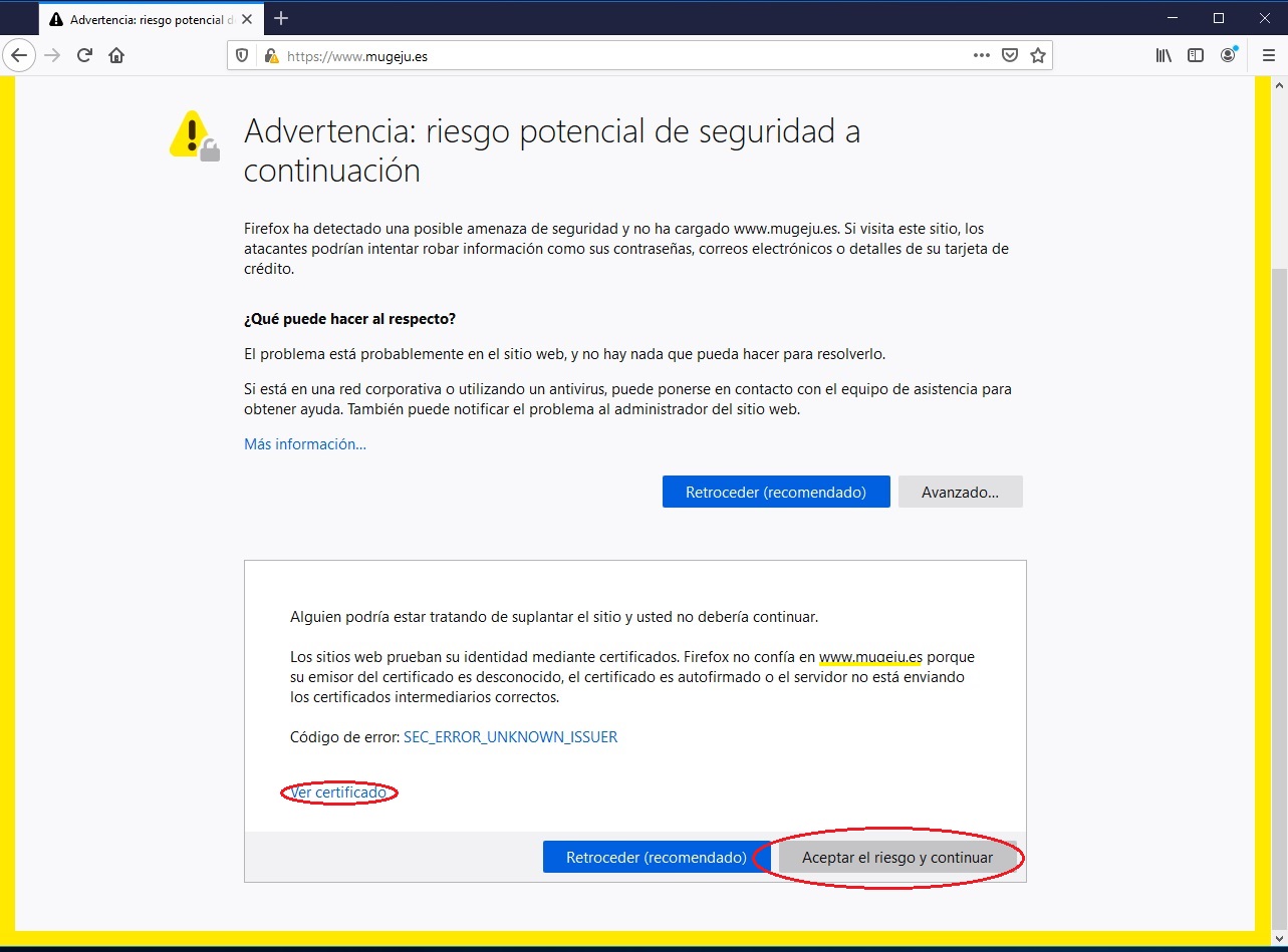 Advertencia de seguridad - avanzado
